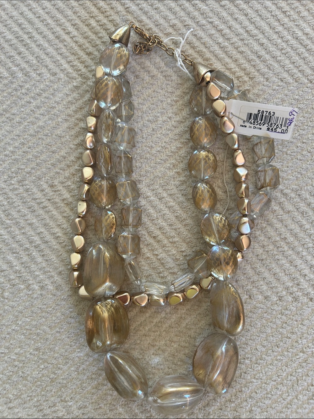 Erica Lyons Multi-Strand Gold-Tone and Clear Bead Necklace